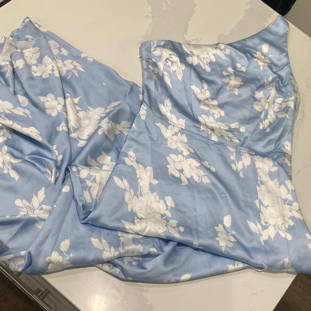 Floral One-Shoulder Dress in Blue and White